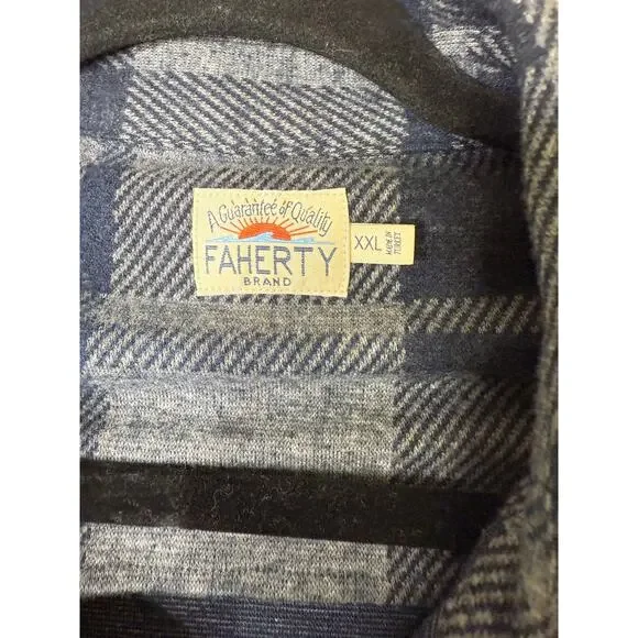 Faherty Legend Flannel Shirt Men’s XXL Gray Seas Plaid Soft Stretch Button Up - Picture 5 of 7